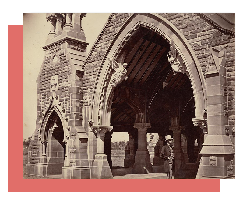 Haslem Creek Cemetery Australia: Railway entrance with two angels on both sides of the arch: New South Wales State Archive