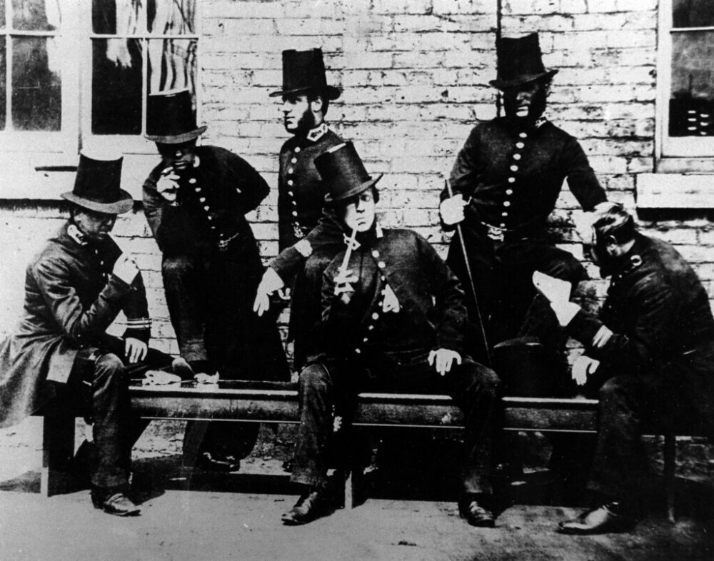 This photograph of Manchester Peelers, taking a break, is thought to be the earliest image of policing in the city: Preston Digital Archive