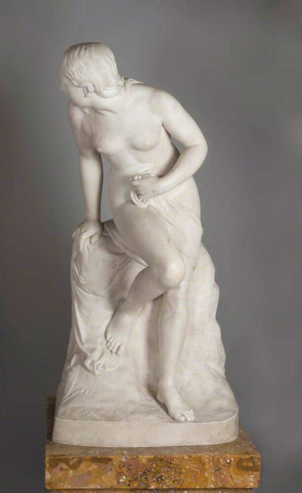 ‘Nymph Disturbed at Bath’ – marble statue on scagliola plinth. Formerly stood at Huntroyde: Creative Commons Attribution-NonCommercial licence (CC BY-NC).